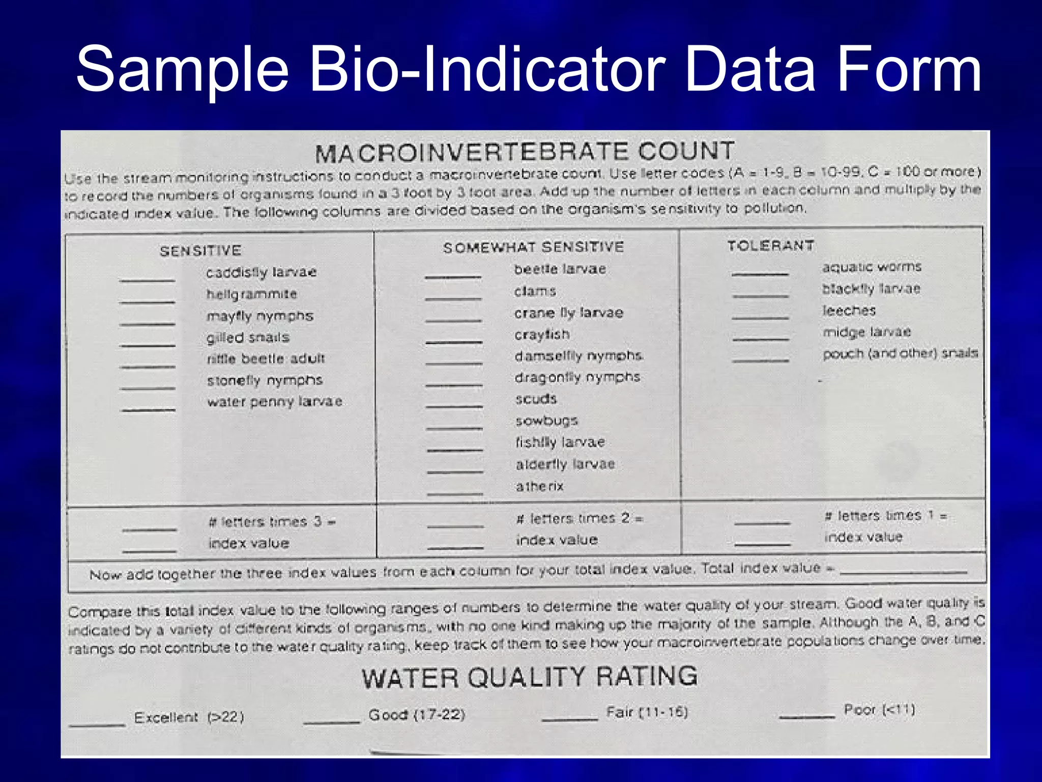 Sample Bio-Indicator Data Form




                      32
 