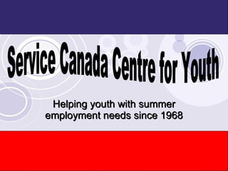 Helping youth with summer employment needs since 1968 Service Canada Centre for Youth 