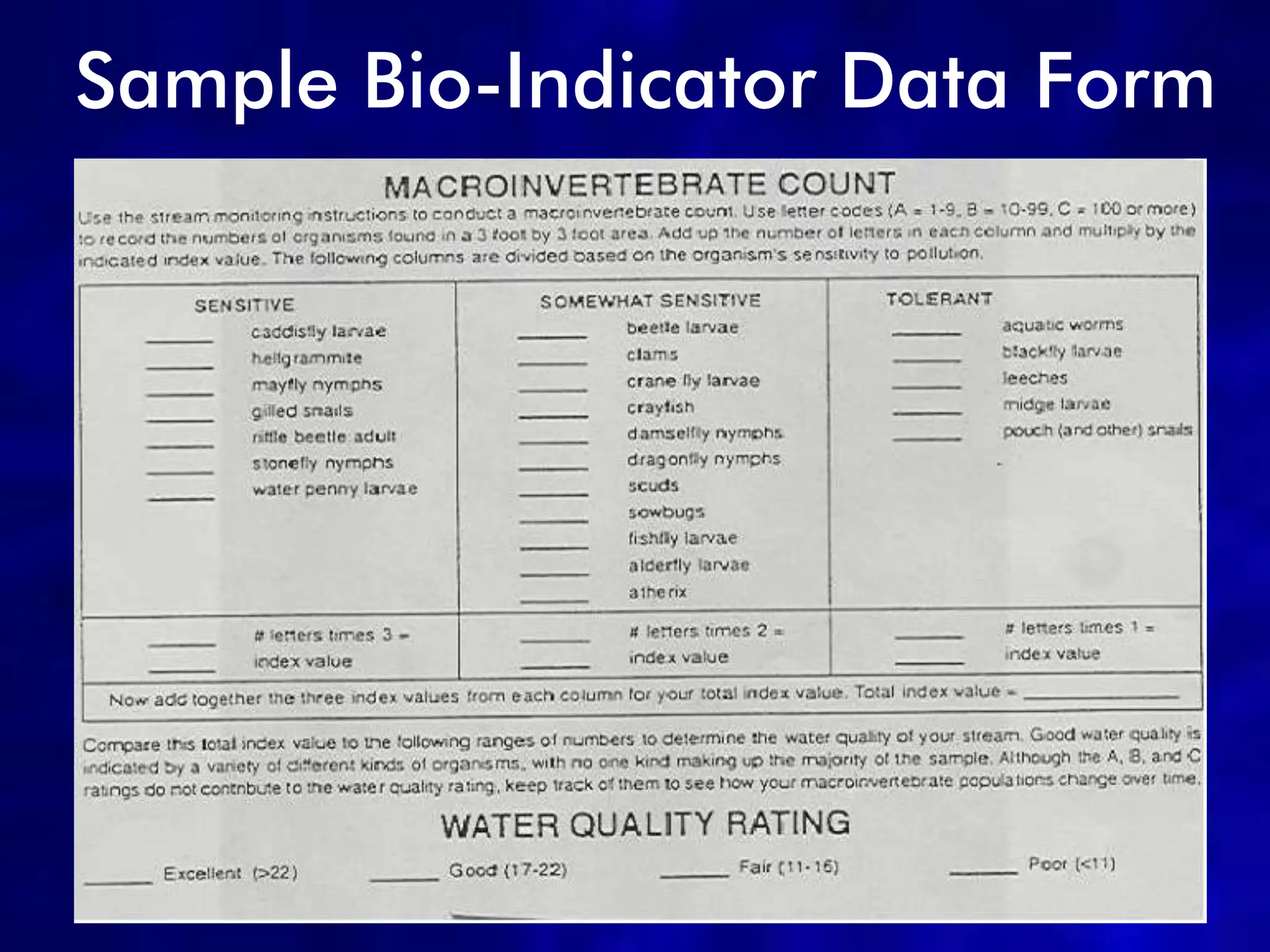 Sample Bio-Indicator Data Form




                            32
 