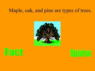 Maple, oak, and pine are types of trees. 
 