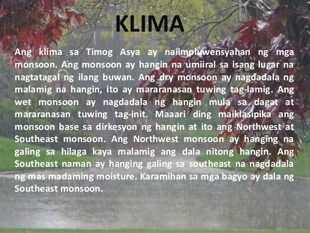 Uri Ng Klima Sa Timog Silangang Asya Pisikal na katangian ng Timog Asya