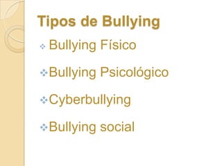 Tipos de BullyingBullying Físico