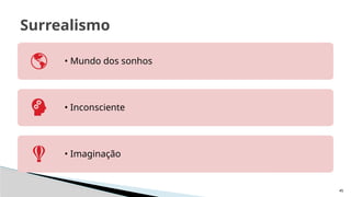 45
Surrealismo
• Mundo dos sonhos
• Inconsciente
• Imaginação
 