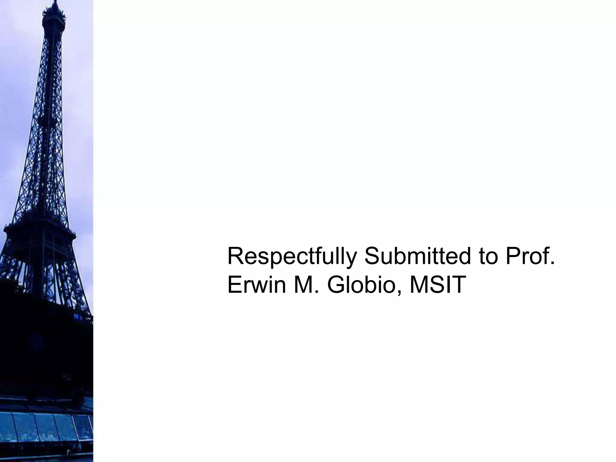Respectfully Submitted to Prof.
Erwin M. Globio, MSIT
 