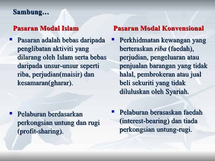 Perbezaan Pelaburan Dalam Pasaran Modal Islam Dengan Pasaran Modal Ko