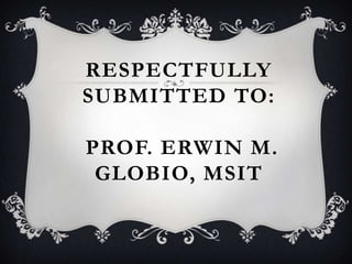 RESPECTFULLY
SUBMITTED TO:

PROF. ERWIN M.
 GLOBIO, MSIT
 