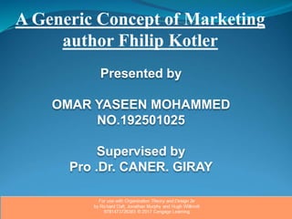 Presented by
OMAR YASEEN MOHAMMED
NO.192501025
Supervised by
Pro .Dr. CANER. GIRAY
A Generic Concept of Marketing
author Fhilip Kotler
 