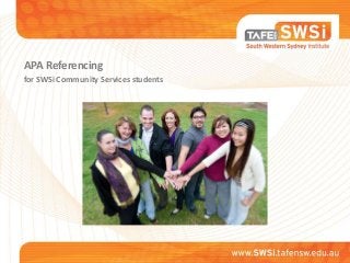 APA Referencing
for SWSi Community Services students

International students

 
