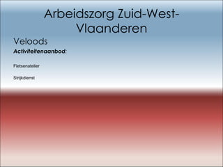 Arbeidszorg Zuid-West-Vlaanderen Veloods Activiteitenaanbod : Fietsenatelier Strijkdienst   