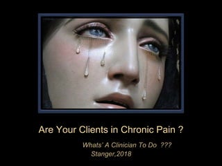 Are Your Clients in Chronic Pain ?
Whats’ A Clinician To Do ???
Stanger,2018
 