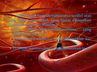 2.        Istilah yang bentuk tulisannya terdiri atas
     satu huruf atau lebih yang lazim dilisankan
     huruf demi huruf. Misalnya:
       DDT     (diklorodifeniltrikloroetana) yang
        dilisankan de-de-te
       KVA(kilovolt-ampere) yang dilisankan ka-
        ve-a
       TL (tube luminescent) yang dilisankan te-el
 