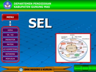 DEPARTEMEN PENDIDIKAN
             KABUPATEN GUNUNG MAS




                     SEL
   MENU




    JUDUL

   SK / KD

  INDIKATOR

   MATERI

UJI KOMPETENSI

  REFERENSI

  PENYUSUN




                  SMK NEGERI 1 KURUN
 