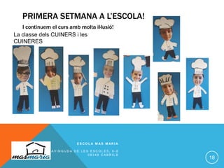 PRIMERA SETMANA A L’ESCOLA!
I continuem el curs amb molta il·lusió!
E S C O L A M A S M A R I A
A V I N G U D A D E L E S E S C O L E S , 6 - 8
0 8 3 4 8 C A B R I L S
18
La classe dels CUINERS i les
CUINERES
 