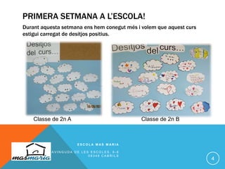 PRIMERA SETMANA A L’ESCOLA!
Durant aquesta setmana ens hem conegut més i volem que aquest curs
estigui carregat de desitjos positius.
E S C O L A M A S M A R I A
A V I N G U D A D E L E S E S C O L E S , 6 - 8
0 8 3 4 8 C A B R I L S
4
Classe de 2n BClasse de 2n A
 