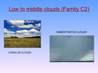 Low to middle clouds (Family C2) CUMULUS CLOUDS NIMBOSTRATUS CLOUDS 