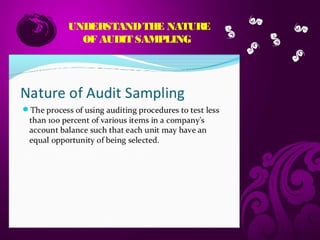 UNDERSTANDTHE NATURE
OF AUDIT SAMPLING