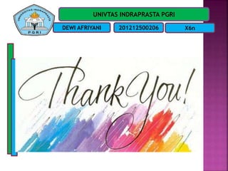 UNIVTAS INDRAPRASTA PGRI
DEWI AFRIYANI 201212500206 X6n
 