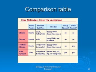 Comparison table




   Biology, Cell membranes and
             Transport           29
 
