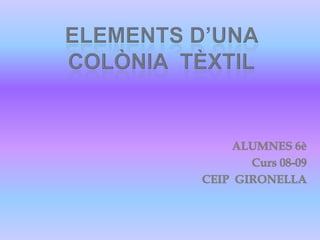 ELEMENTS D’UNA COLÒNIA  TÈXTIL ALUMNES 6è                                    Curs 08-09                                     CEIP  GIRONELLA 
