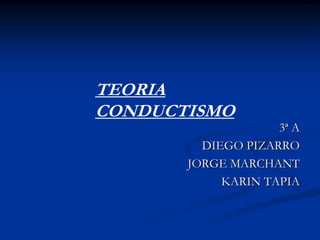 TEORIA
CONDUCTISMO
                    3ª A
         DIEGO PIZARRO
       JORGE MARCHANT
            KARIN TAPIA
 