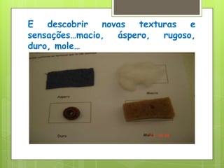 E descobrir novas texturas e sensações…macio, áspero, rugoso, duro, mole…