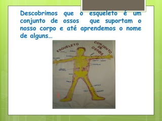 Descobrimos que o esqueleto é um conjunto de ossos  que suportam o nosso corpo e até aprendemos o nome de alguns…