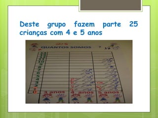 Deste grupo fazem parte 25 crianças com 4 e 5 anos