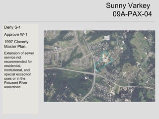 Sunny Varkey  09A-PAX-04 Deny S-1  Approve W-1 1997 Cloverly Master Plan: Extension of sewer service not recommended for r...