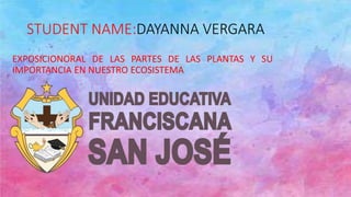 STUDENT NAME:DAYANNA VERGARA
EXPOSICIONORAL DE LAS PARTES DE LAS PLANTAS Y SU
IMPORTANCIA EN NUESTRO ECOSISTEMA
 