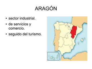 ARAGÓN
● sector industrial.
● de servicios y
comercio.
● seguido del turismo.
 