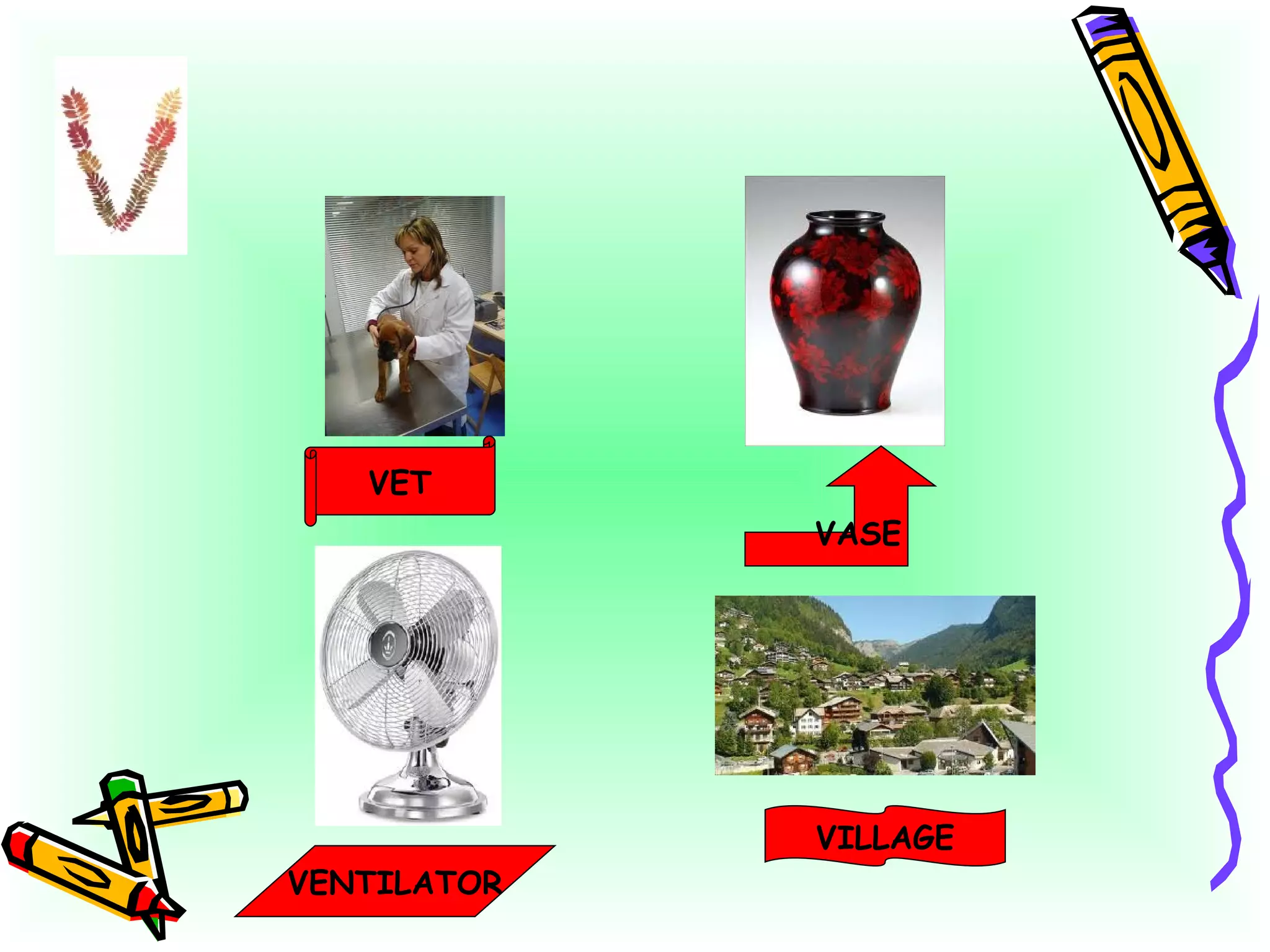 VET VASE VENTILATOR VILLAGE