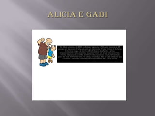 Dia 22 de setembro de 2011 no Colégio Sagres, às 17:35, uma menina de 13
anos ao sair da escola foi atacada pelo um menino da 8º, por motivo de bullying.
          O menino reagiu e a menina ( Emilly Soares dos Santos ) gritou
  temporariamente todos ouviram, e quando foram ver o que tinha ocorrido a
   menina estava caida ao chão. E infelizmente ela está no hospital em estado
grave ela teve ferimentos leves na cabeça e no braço. Não se sabe ainda por que
       o menino ( Daniel de Oliveira ) atacou a estudante da 7° série, Emilly.
 