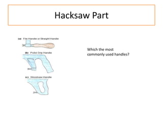 Hacksaw Part
Which the most
commonly used handles?
 