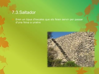 7.3.Saltador
 Eren un tipus d’escales que els feien servir per passar
d’una feixa a unatre
 