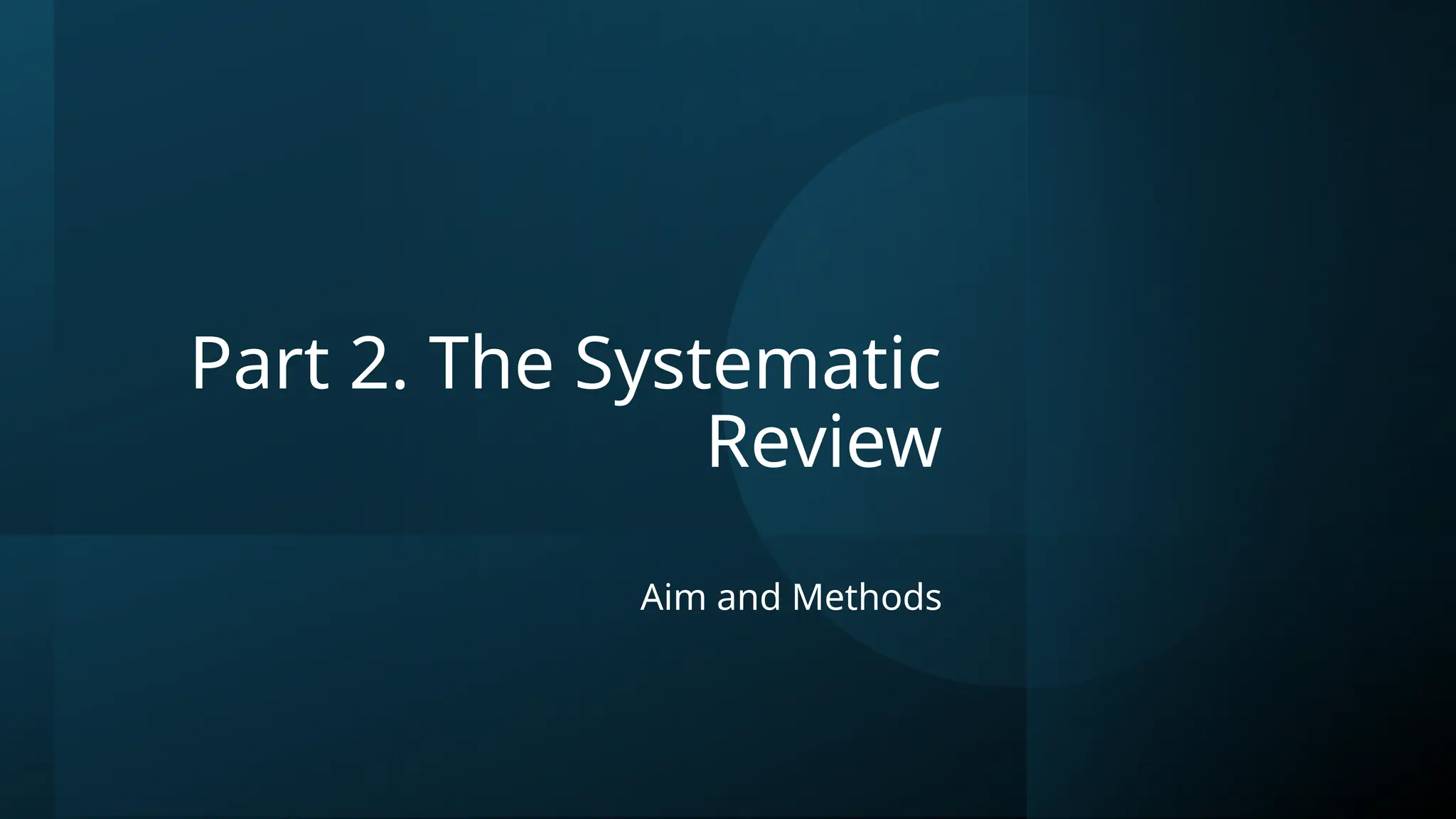 Part 2. The Systematic
Review
Aim and Methods
 