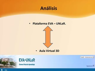 • Plataforma EVA – UNLaR.
• Aula Virtual 3D
Análisis
 