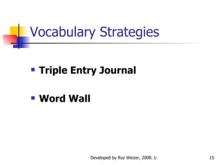 Vocabulary Strategies Triple Entry Journal Word Wall   