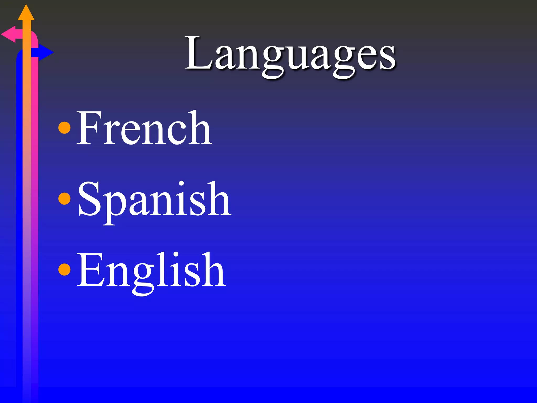Languages
•French
•Spanish
•English
 