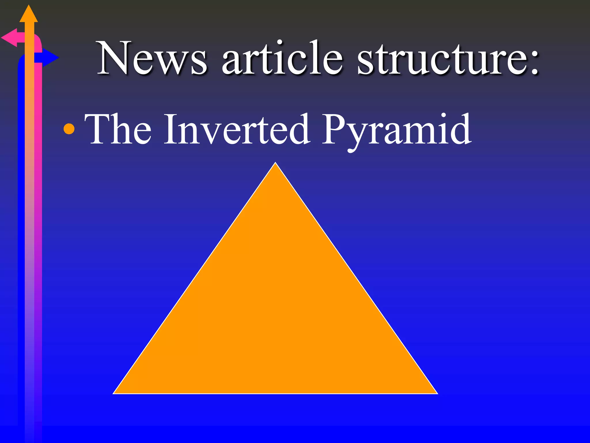 News article structure:
•The Inverted Pyramid
 