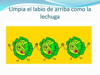 Limpia el labio de arriba como la
             lechuga
 