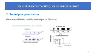 LES DIFFERENTES TECHNIQUES DE PRECIPITATION
33
❑ Techniques quantitatives
▪Immunodiffusion radiale (technique de Mancini)
 