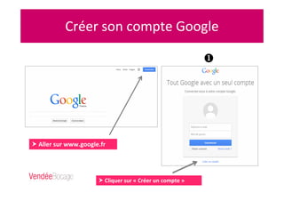 Créer son compte Google
Aller sur www.google.fr
Cliquer sur « Créer un compte »
 