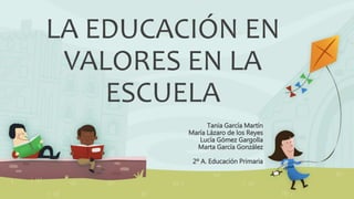 LA EDUCACIÓN EN
VALORES EN LA
ESCUELA
Tania García Martín
María Lázaro de los Reyes
Lucía Gómez Gargolla
Marta García González
2º A. Educación Primaria
 
