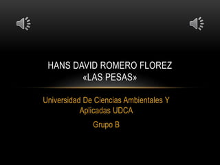 HANS DAVID ROMERO FLOREZ 
«LAS PESAS» 
Universidad De Ciencias Ambientales Y 
Aplicadas UDCA 
Grupo B 
 