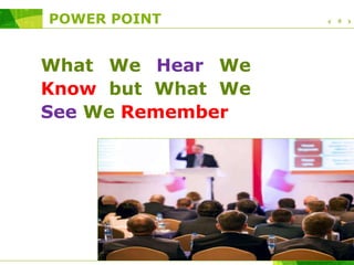 POWER POINT #
What We Hear We
Know but What We
See We Remember
 