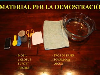 - MOBIL
- 2 GLOBUS
- SUPORT
- TISORES

- TROS DE PAPER
- TOVALLOLA
- AIGUA

 