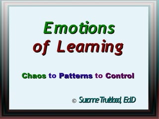 Emotions
  of Learning
Chaos to Patterns to Control


            ©   SuzanneTrub o , Ed
                          elo d .D
 