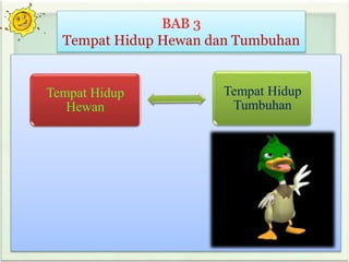 BAB 3
Tempat Hidup Hewan dan Tumbuhan
Tempat Hidup
Hewan
Tempat Hidup
Tumbuhan
 