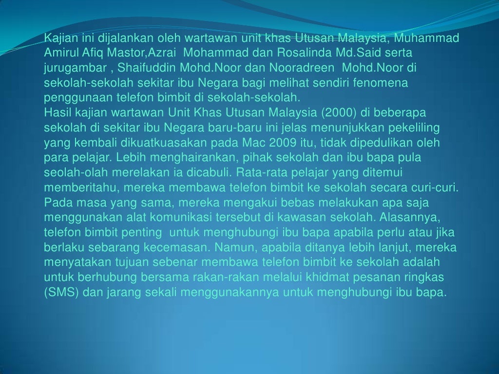 kajian penggunaan telefon bimbit dalam kalangan pelajar