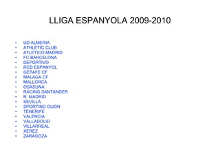 LLIGA ESPANYOLA 2009-2010 ,[object Object],[object Object],[object Object],[object Object],[object Object],[object Object],[object Object],[object Object],[object Object],[object Object],[object Object],[object Object],[object Object],[object Object],[object Object],[object Object],[object Object],[object Object],[object Object],[object Object]